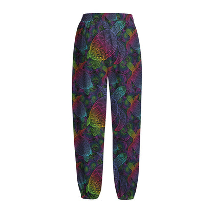 Colorful Sea Turtle Pattern Print Fleece Lined Knit Pants