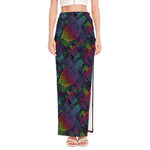 Colorful Sea Turtle Pattern Print High Slit Maxi Skirt