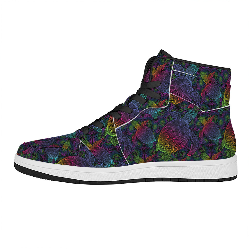Colorful Sea Turtle Pattern Print High Top Leather Sneakers