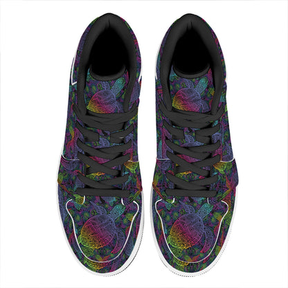Colorful Sea Turtle Pattern Print High Top Leather Sneakers