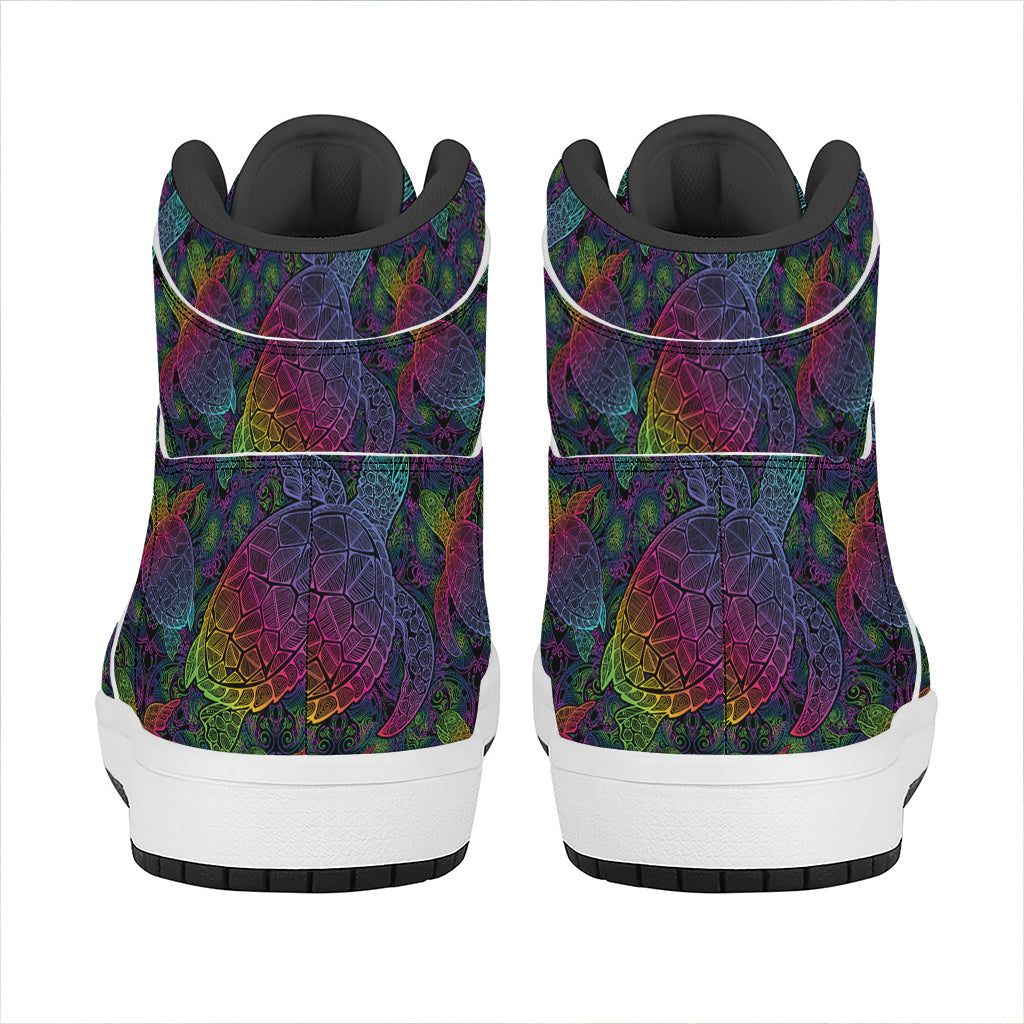 Colorful Sea Turtle Pattern Print High Top Leather Sneakers