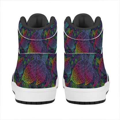 Colorful Sea Turtle Pattern Print High Top Leather Sneakers