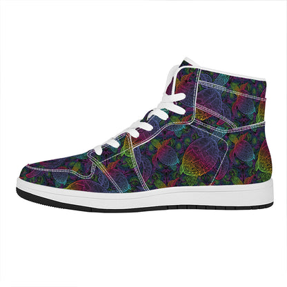 Colorful Sea Turtle Pattern Print High Top Leather Sneakers