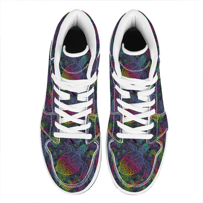 Colorful Sea Turtle Pattern Print High Top Leather Sneakers