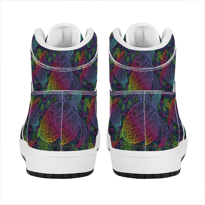 Colorful Sea Turtle Pattern Print High Top Leather Sneakers