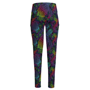 Colorful Sea Turtle Pattern Print High-Waisted Pocket Leggings