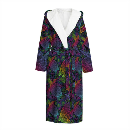 Colorful Sea Turtle Pattern Print Hooded Bathrobe