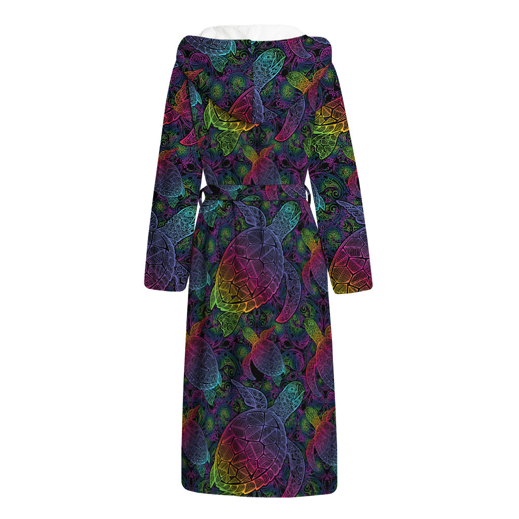 Colorful Sea Turtle Pattern Print Hooded Bathrobe
