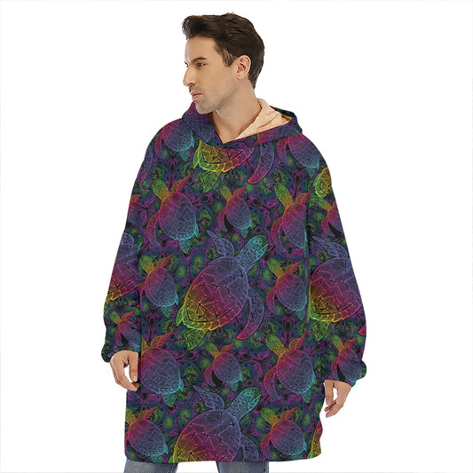 Colorful Sea Turtle Pattern Print Hoodie Blanket