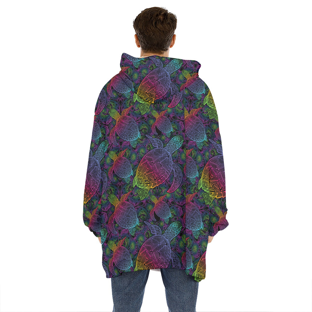 Colorful Sea Turtle Pattern Print Hoodie Blanket