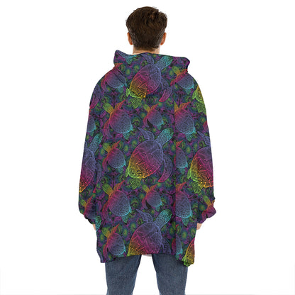Colorful Sea Turtle Pattern Print Hoodie Blanket
