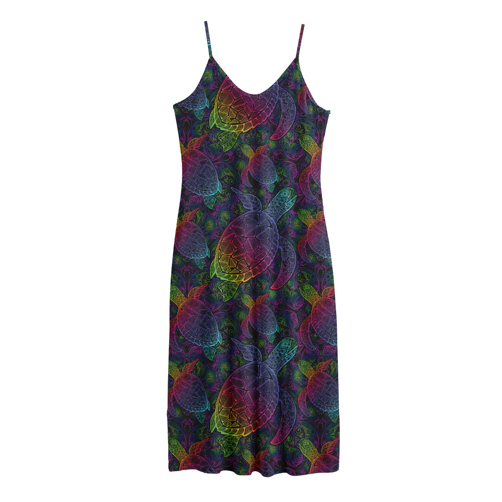 Colorful Sea Turtle Pattern Print Jersey Midi Cami Dress