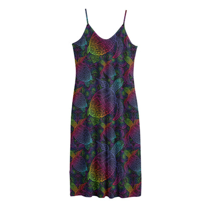 Colorful Sea Turtle Pattern Print Jersey Midi Cami Dress