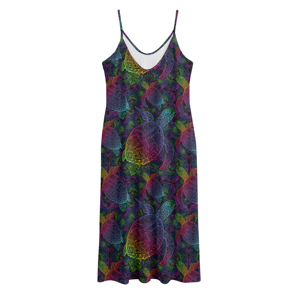 Colorful Sea Turtle Pattern Print Jersey Midi Cami Dress