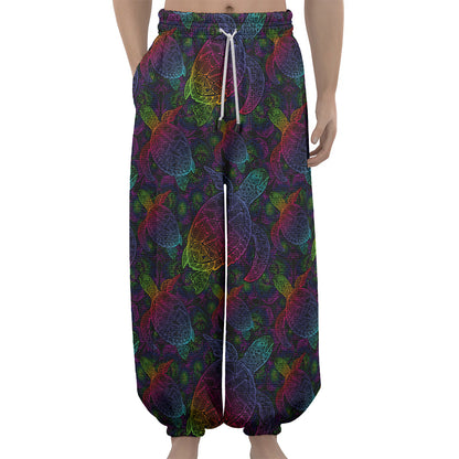 Colorful Sea Turtle Pattern Print Lantern Pants