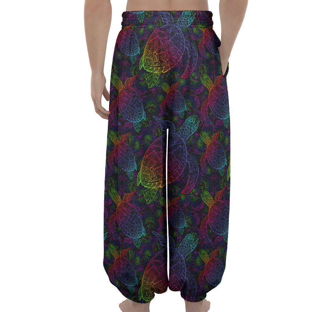 Colorful Sea Turtle Pattern Print Lantern Pants