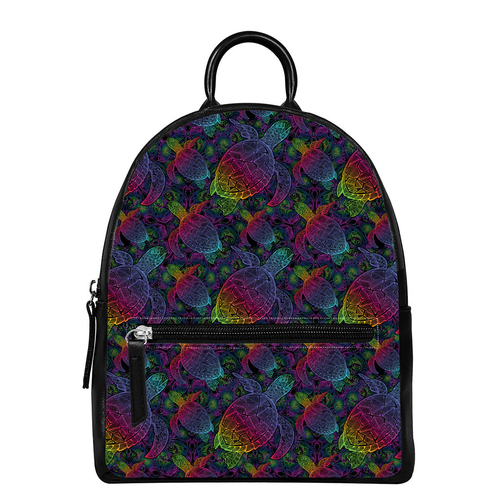 Colorful Sea Turtle Pattern Print Leather Backpack