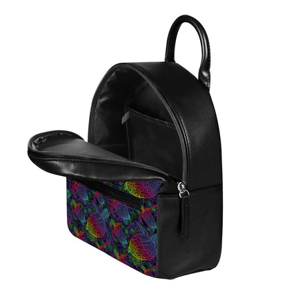 Colorful Sea Turtle Pattern Print Leather Backpack