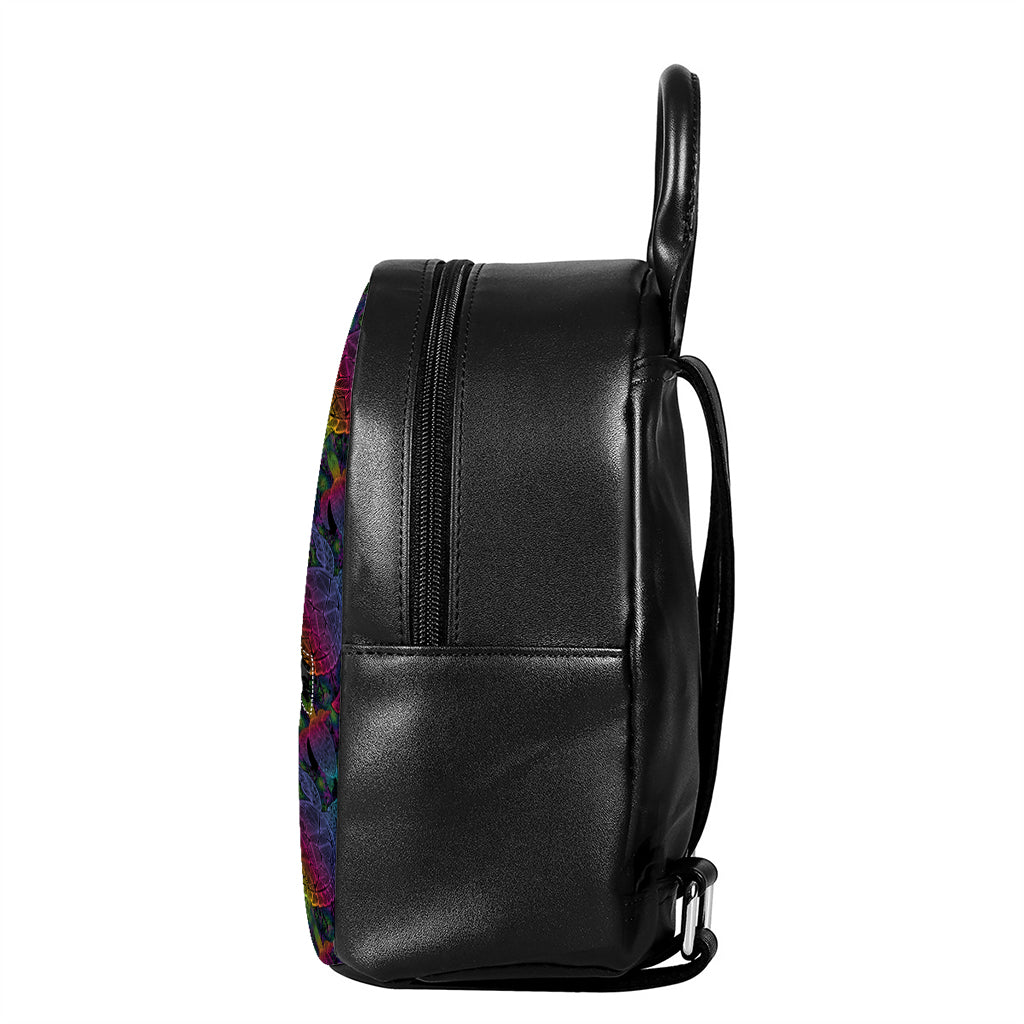 Colorful Sea Turtle Pattern Print Leather Backpack