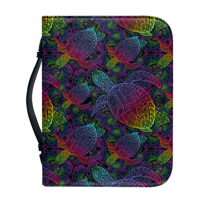 Colorful Sea Turtle Pattern Print Leather Bible Cover
