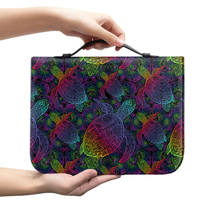 Colorful Sea Turtle Pattern Print Leather Bible Cover