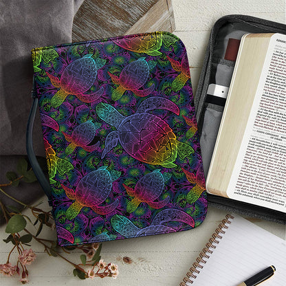 Colorful Sea Turtle Pattern Print Leather Bible Cover