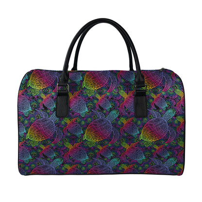 Colorful Sea Turtle Pattern Print Leather Duffle Bag