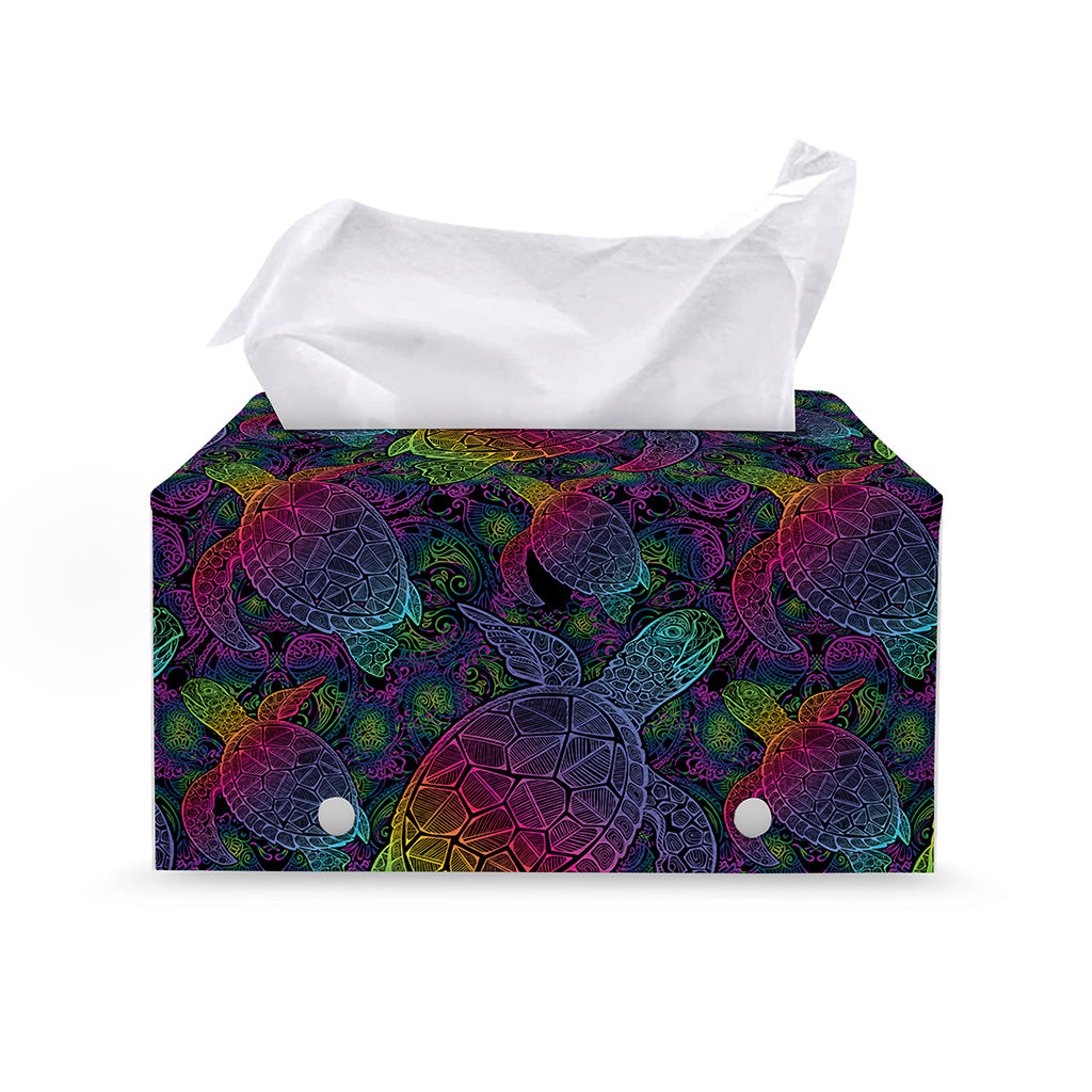 Colorful Sea Turtle Pattern Print Leather Tissue Box Cover