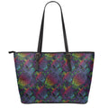 Colorful Sea Turtle Pattern Print Leather Tote Bag With Zipper