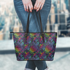 Colorful Sea Turtle Pattern Print Leather Tote Bag