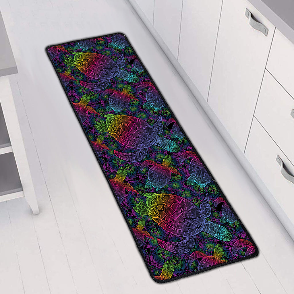 Colorful Sea Turtle Pattern Print Long Kitchen Mat
