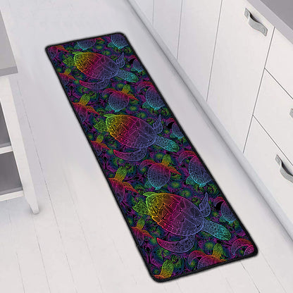 Colorful Sea Turtle Pattern Print Long Kitchen Mat