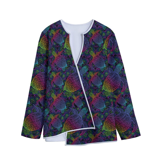 Colorful Sea Turtle Pattern Print Long Sleeve Short Coat
