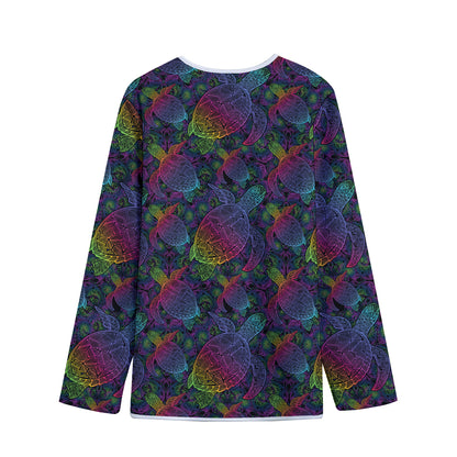 Colorful Sea Turtle Pattern Print Long Sleeve Short Coat