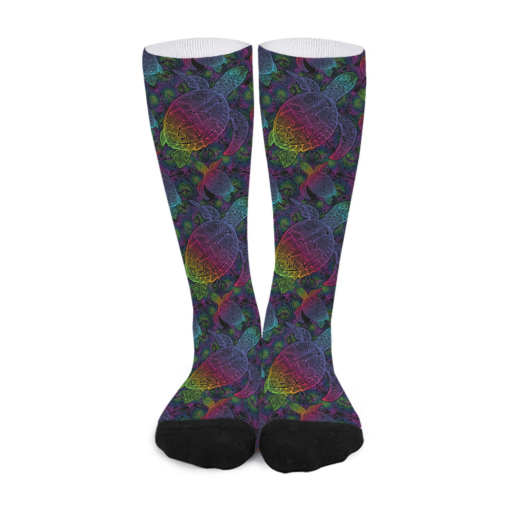 Colorful Sea Turtle Pattern Print Long Socks