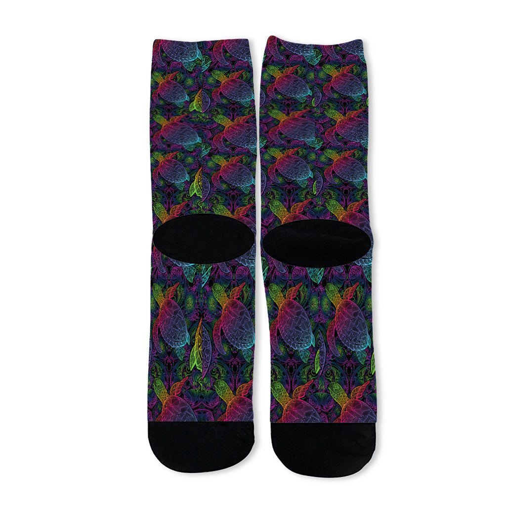 Colorful Sea Turtle Pattern Print Long Socks