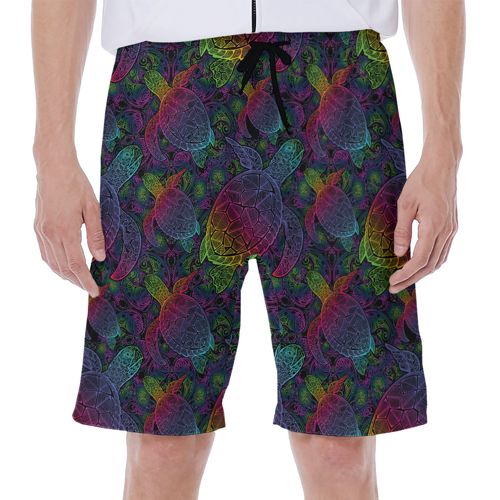 Colorful Sea Turtle Pattern Print Men's Beach Shorts