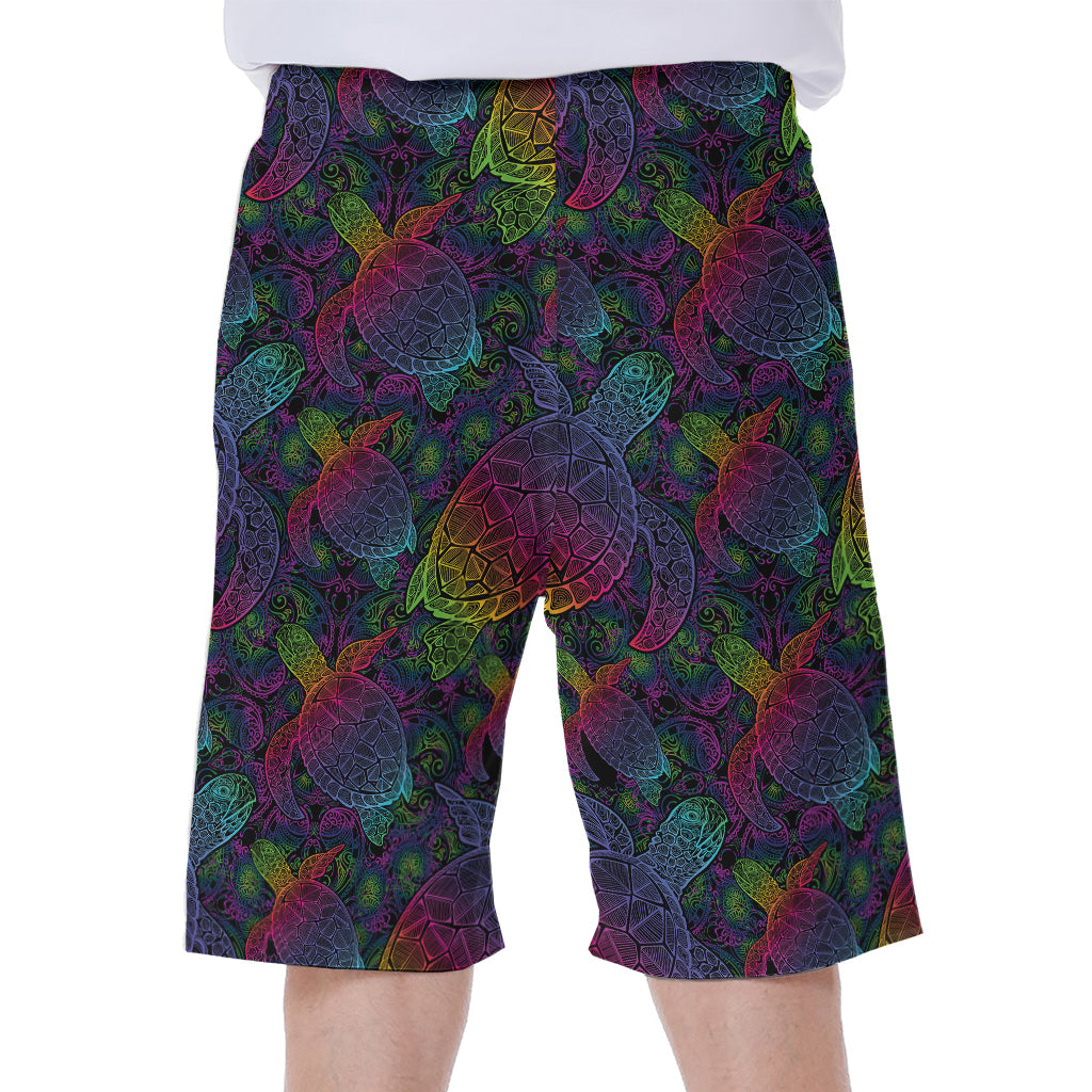 Colorful Sea Turtle Pattern Print Men's Beach Shorts