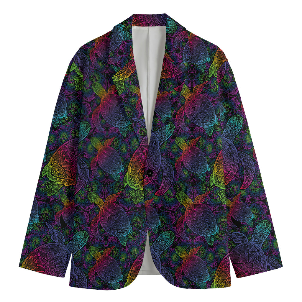 Colorful Sea Turtle Pattern Print Men's Blazer