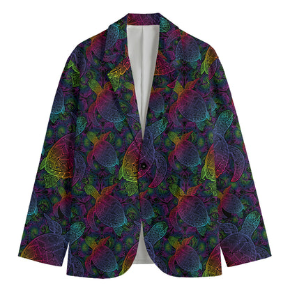 Colorful Sea Turtle Pattern Print Men's Blazer
