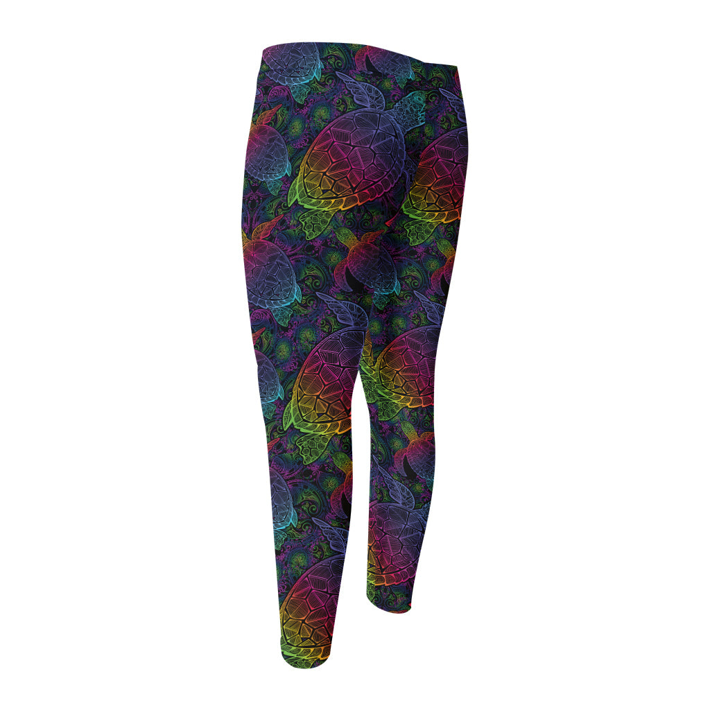 Colorful Sea Turtle Pattern Print Men's Compression Pants