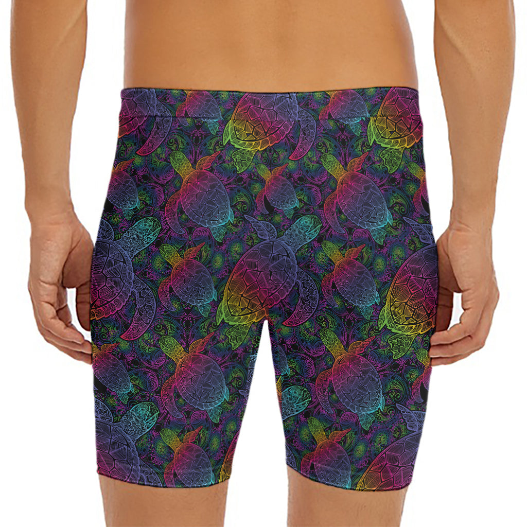 Colorful Sea Turtle Pattern Print Men's Long Boxer Briefs