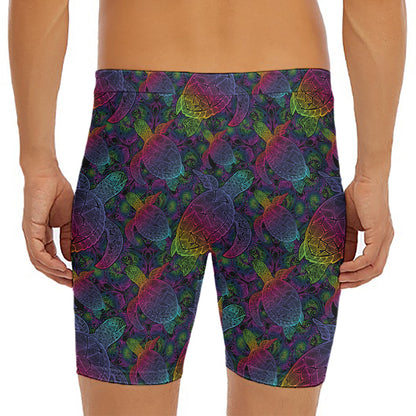 Colorful Sea Turtle Pattern Print Men's Long Boxer Briefs