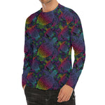 Colorful Sea Turtle Pattern Print Men's Long Sleeve Rash Guard
