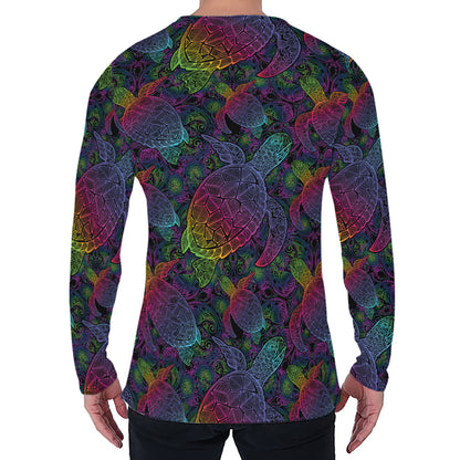 Colorful Sea Turtle Pattern Print Men's Long Sleeve T-Shirt