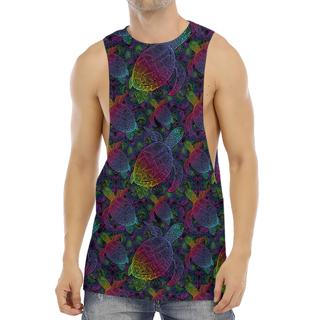 Colorful Sea Turtle Pattern Print Men's Muscle Tank Top