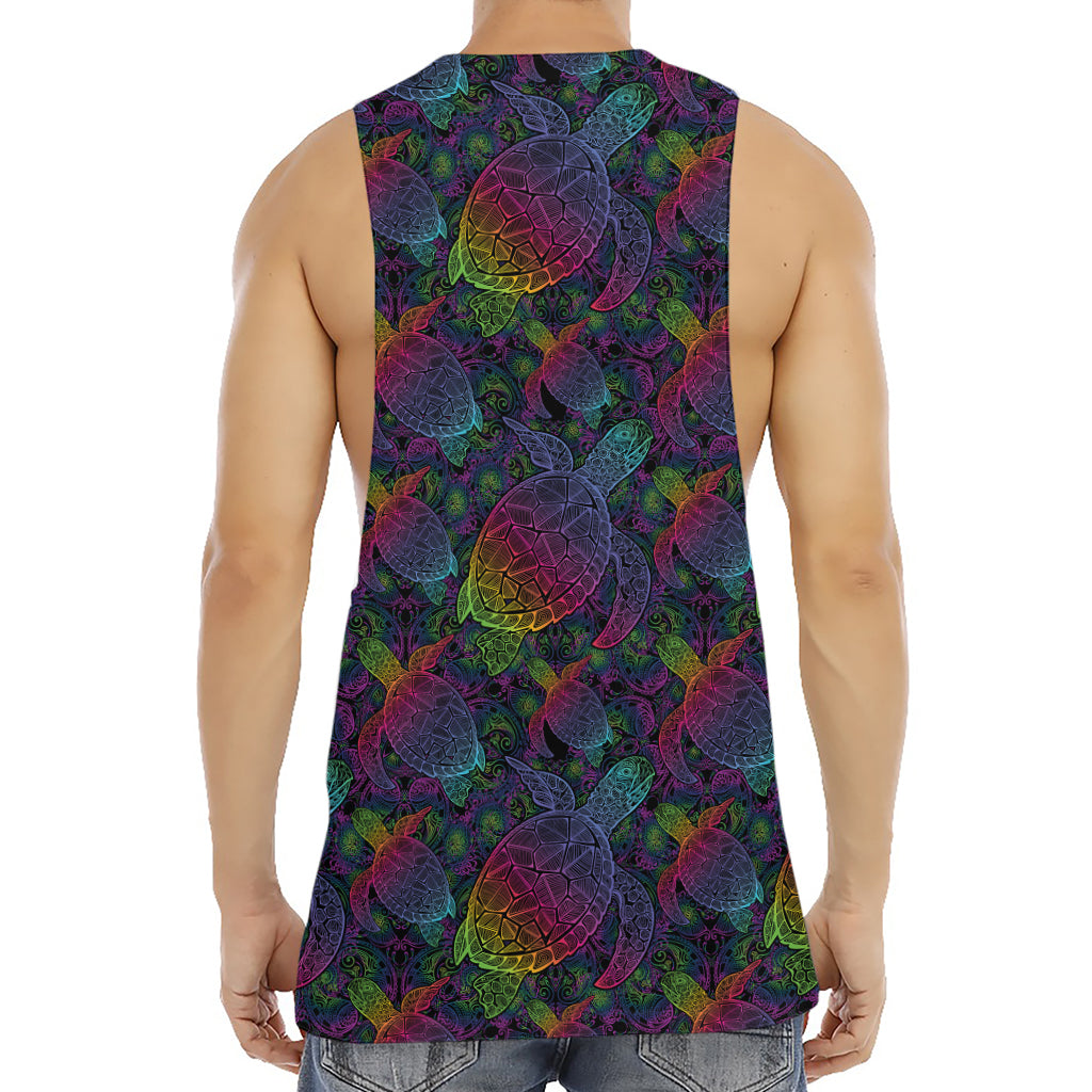 Colorful Sea Turtle Pattern Print Men's Muscle Tank Top