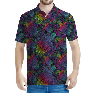 Colorful Sea Turtle Pattern Print Men's Polo Shirt