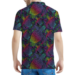 Colorful Sea Turtle Pattern Print Men's Polo Shirt