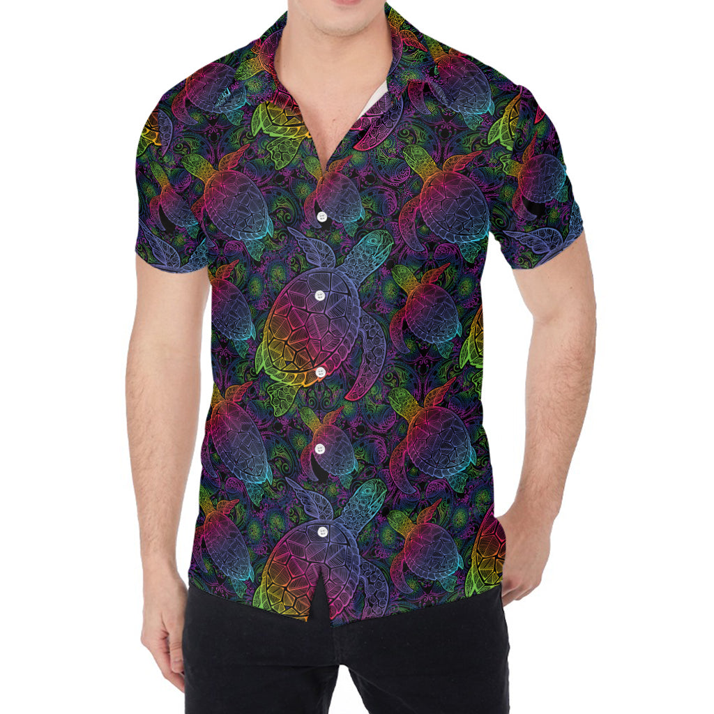 Colorful Sea Turtle Pattern Print Men's Shirt